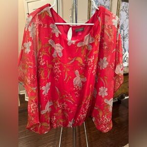 Vince Camuto Red Flower Batwing Blouse Size Large